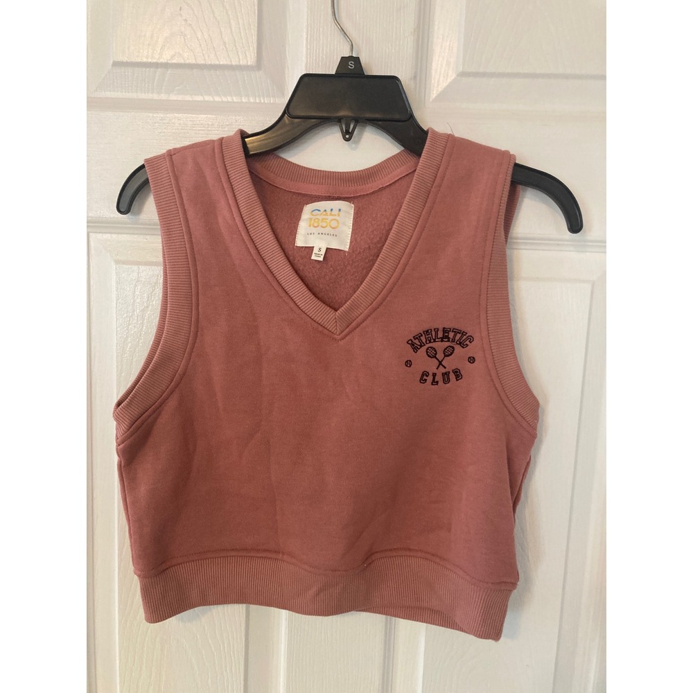 Cali 1850 Los Angeles Athletic Club Cropped Sweatshirt Vest Mauve Pink Small
